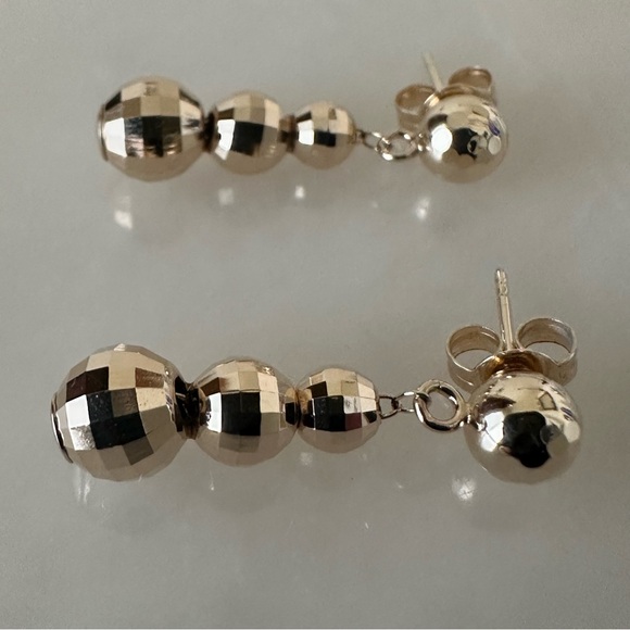 14k Solid Gold Dangle Disco Ball Earrings - Picture 10 of 15